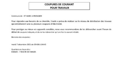Coupure de courant à FARGES mardi 7 décembre