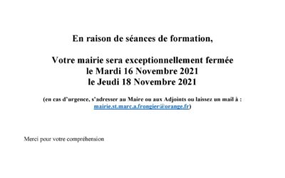 Fermeture de la mairie le mardi 16 novembre et le jeudi 18 novembre