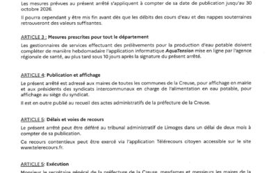 Arrêté préfectorale Secheresse Vigilance